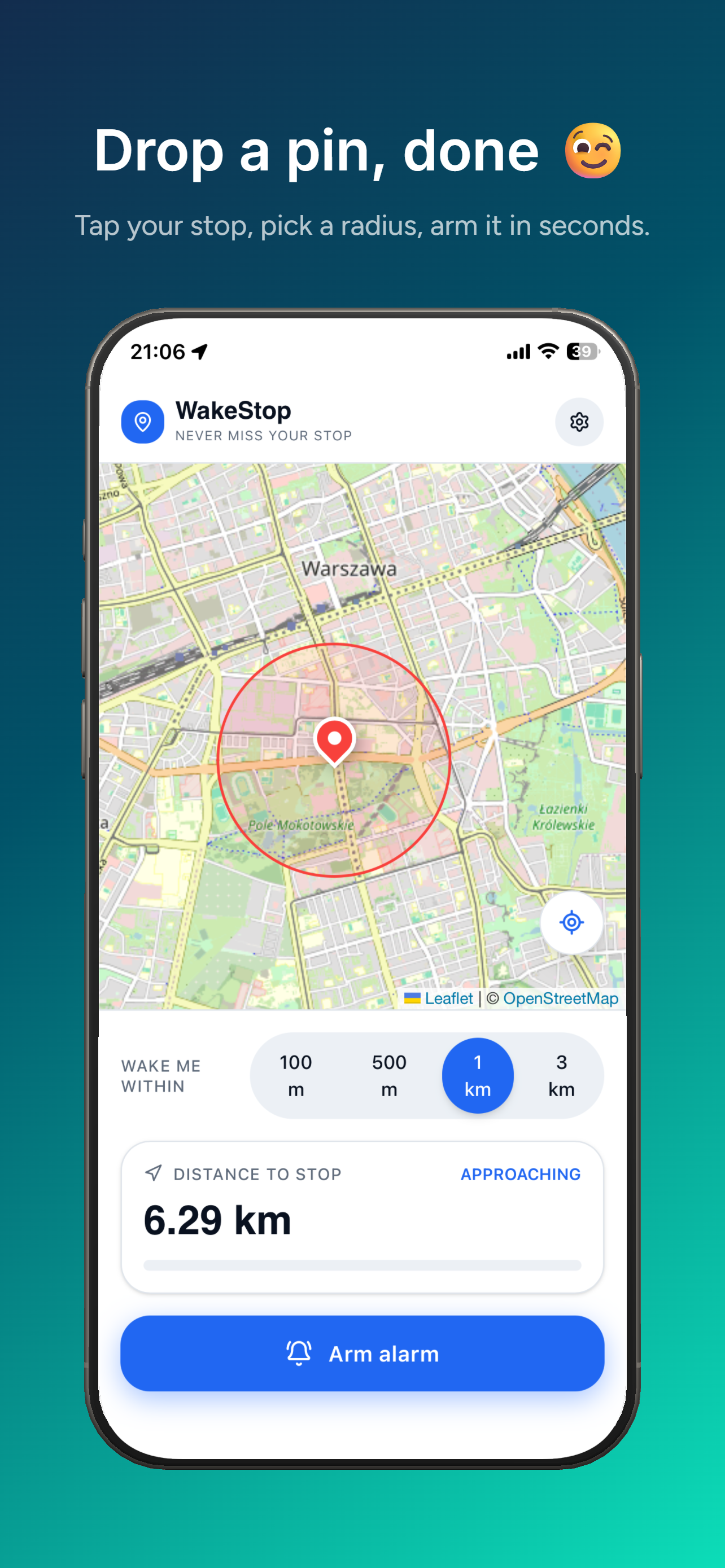 Drop a pin on your stop — WakeStop map