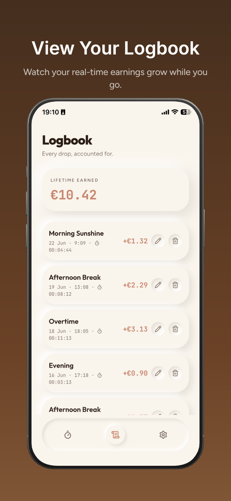 View your logbook — Flush earnings history