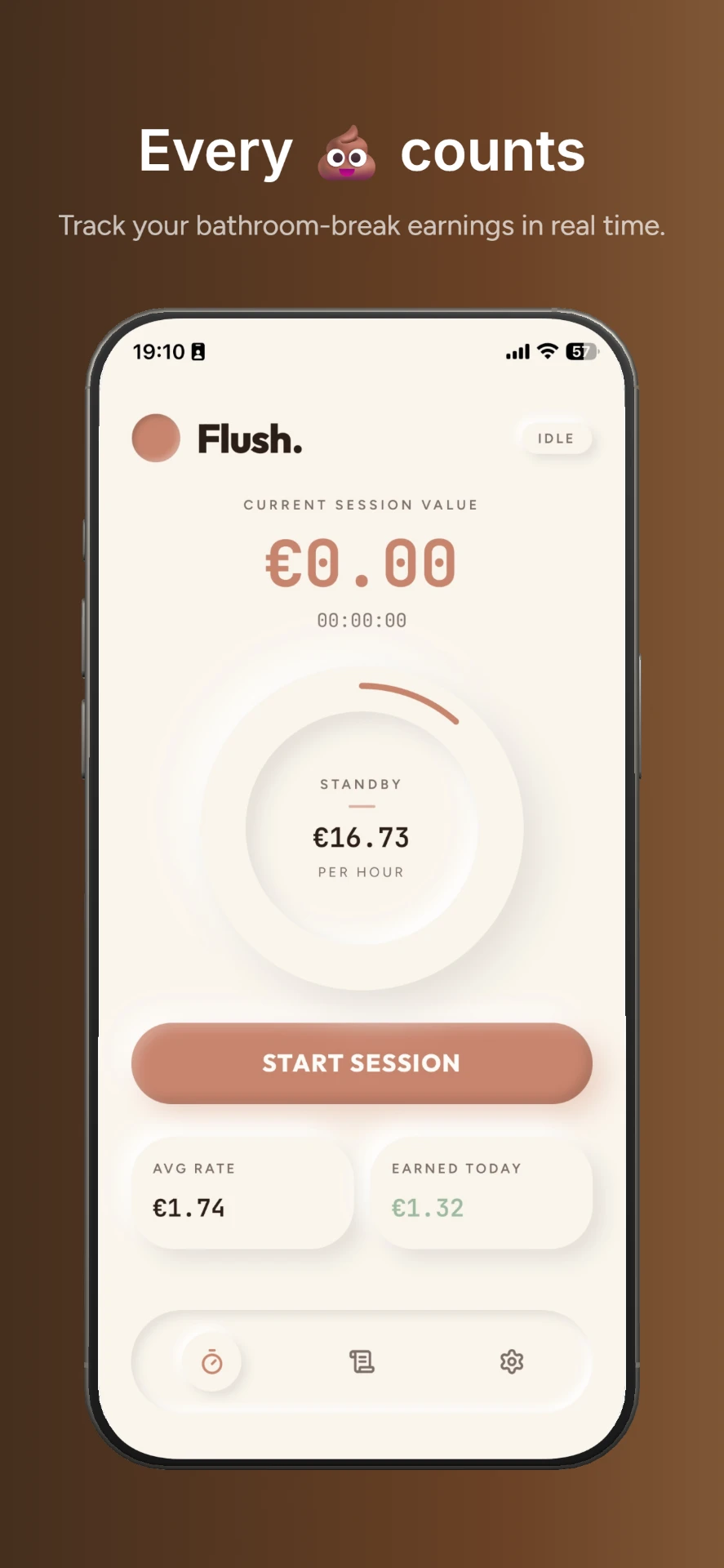 Get paid to poop — Flush live session counter