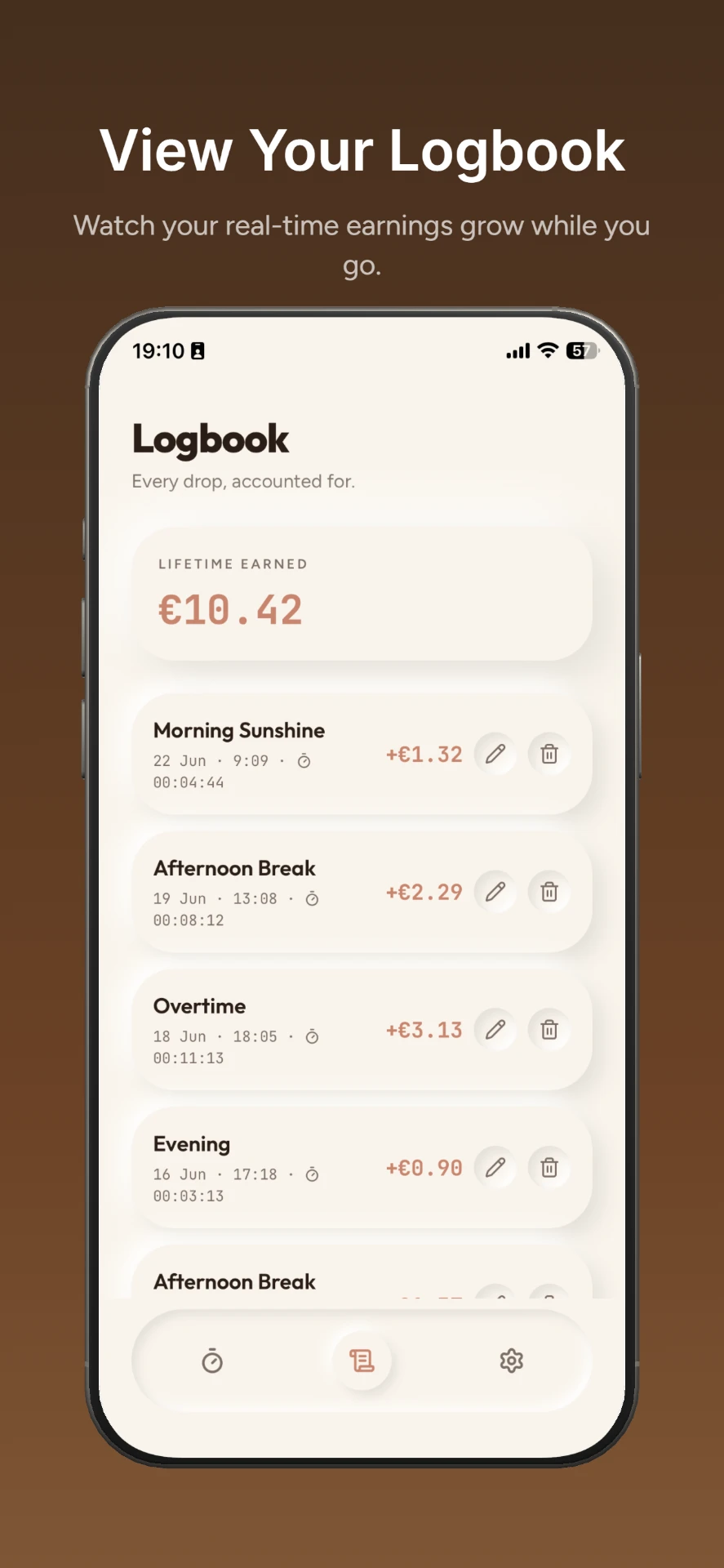 View your logbook — Flush earnings history