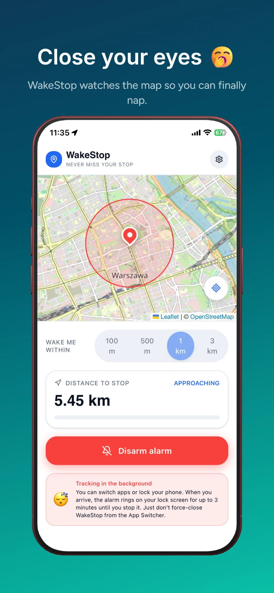 Pick your wake-up radius — WakeStop settings