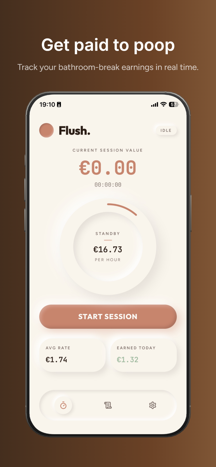 Get paid to poop — Flush live session counter